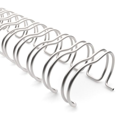 Close-up of Silver 3:1 Wire-O Twin-Loop Binding Spines showing the smooth metallic finish and tightly spaced three-hole-per-inch loop structure.
