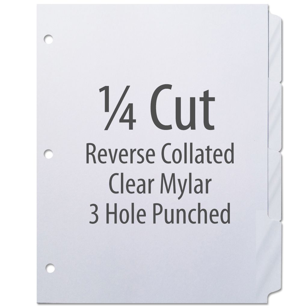 1/4 Cut Copier Tabs [Reverse Collated, Mylar, 3-Hole] (1260 Tabs)