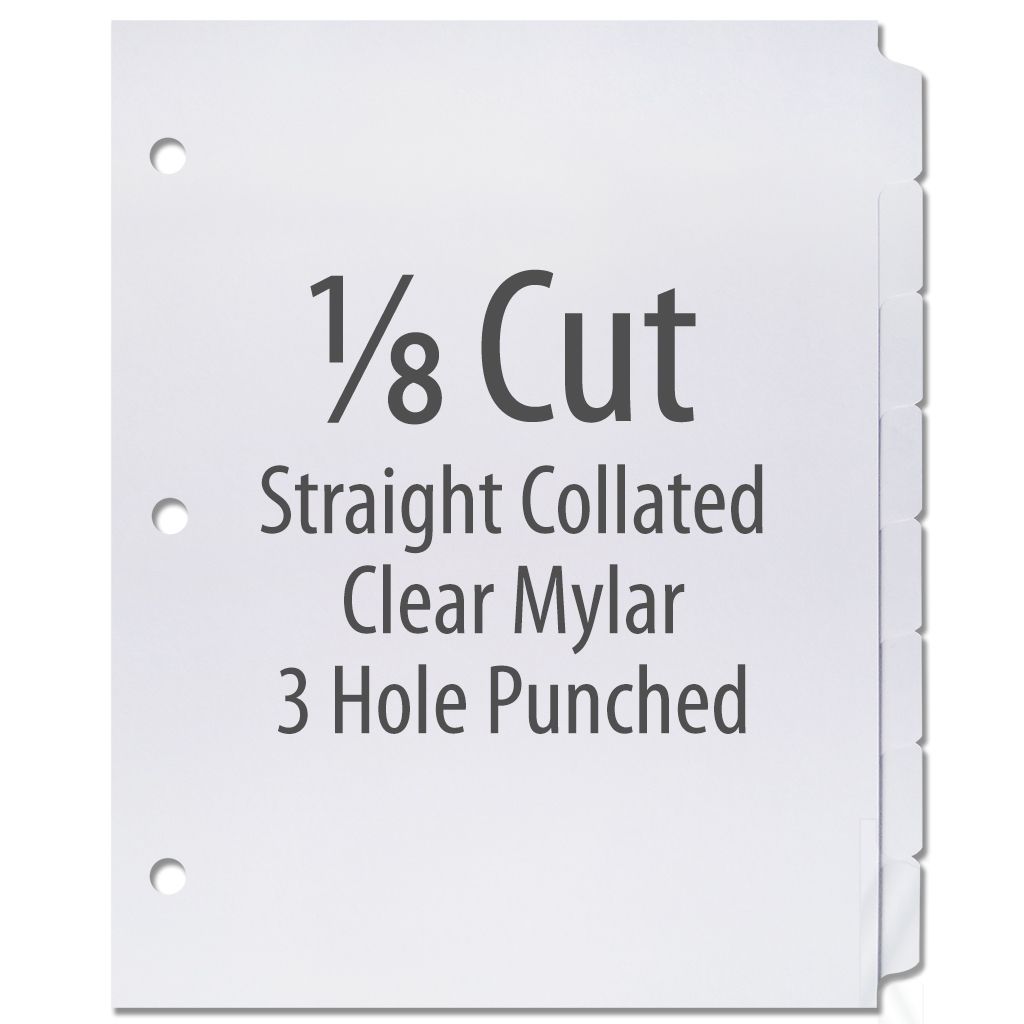 1/8 Cut Copier Tabs [Straight Collated, Mylar, 3-Hole] (1280 Tabs)