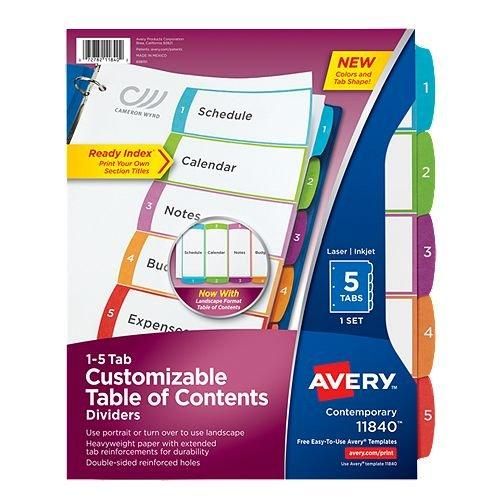 Avery Ready Index Customize Table of Cont. Preprint Divid. [1-5 Tab, Multicolor] - Clearance Sale Image 1