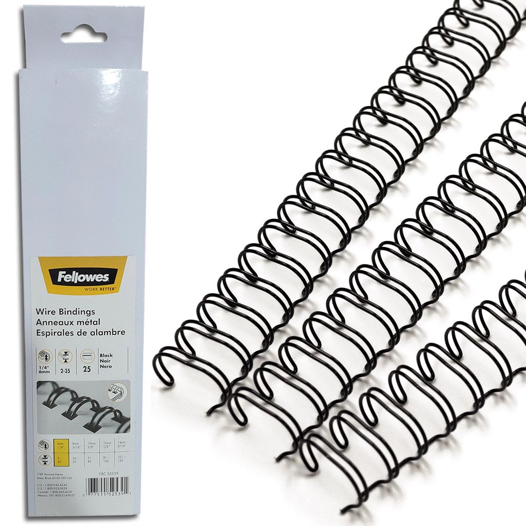 Fellowes 3:1 Black Double-Loop Wire Binding Spines