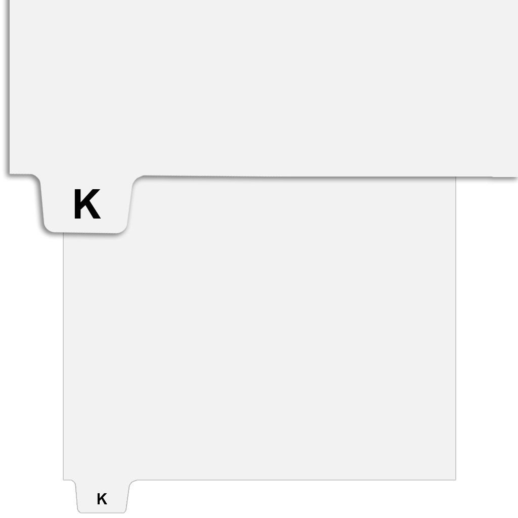 "K" Bottom Letter Avery Style Tabs [Letter Size] (25/bag)