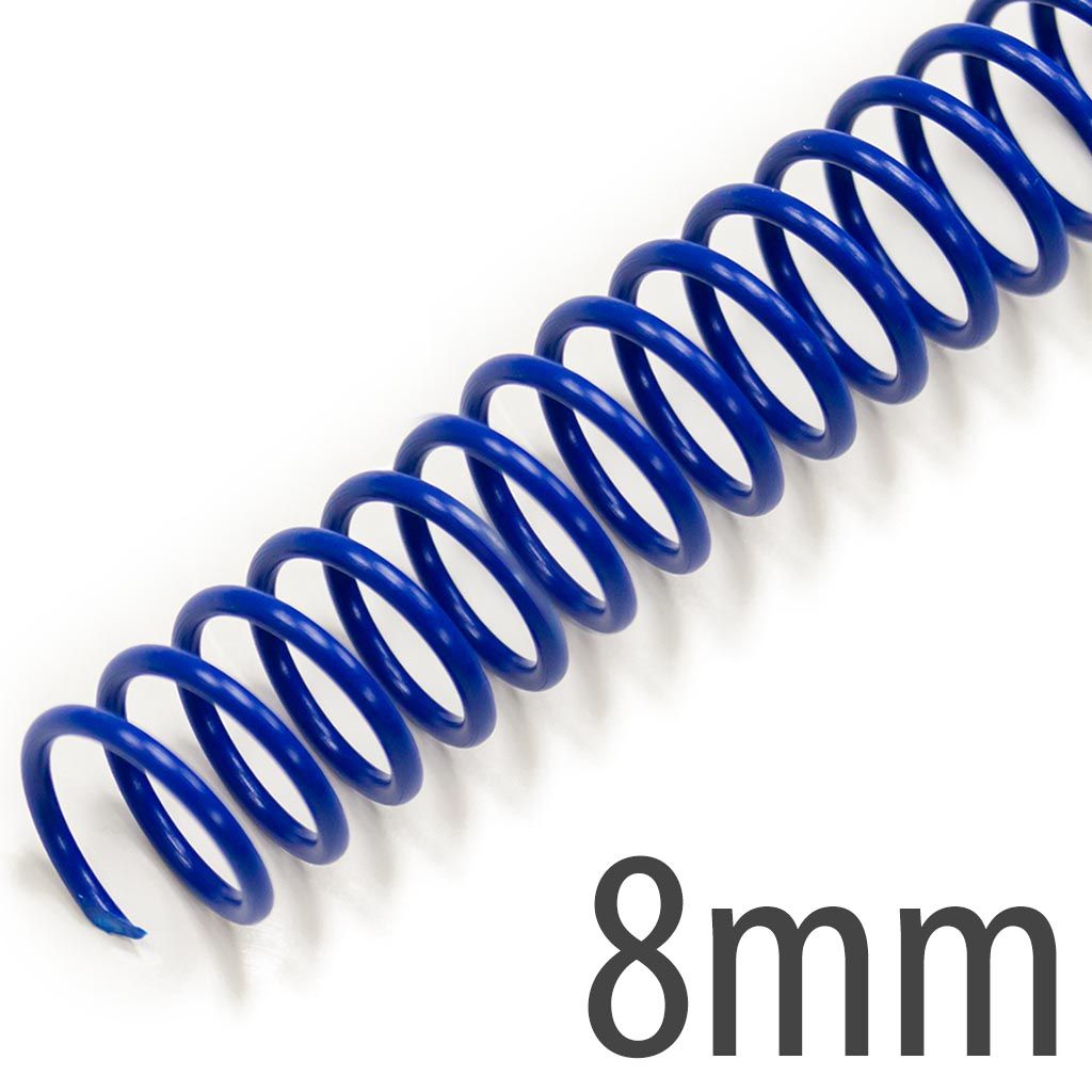 8mm (5/16") Blue Spiral Plastic Coils [12" Long, 4:1 Pitch, 60 Sheet Capacity (approx)] (100/Box)