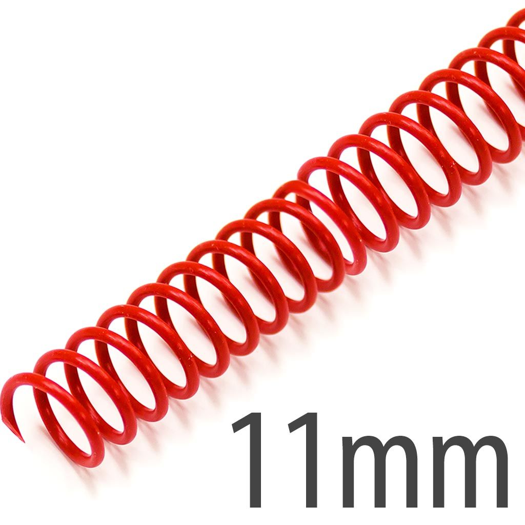 11mm (7/16") Red Spiral Plastic Coils [12" Long, 4:1 Pitch, 90 Sheet Capacity (approx)] (100/Box)
