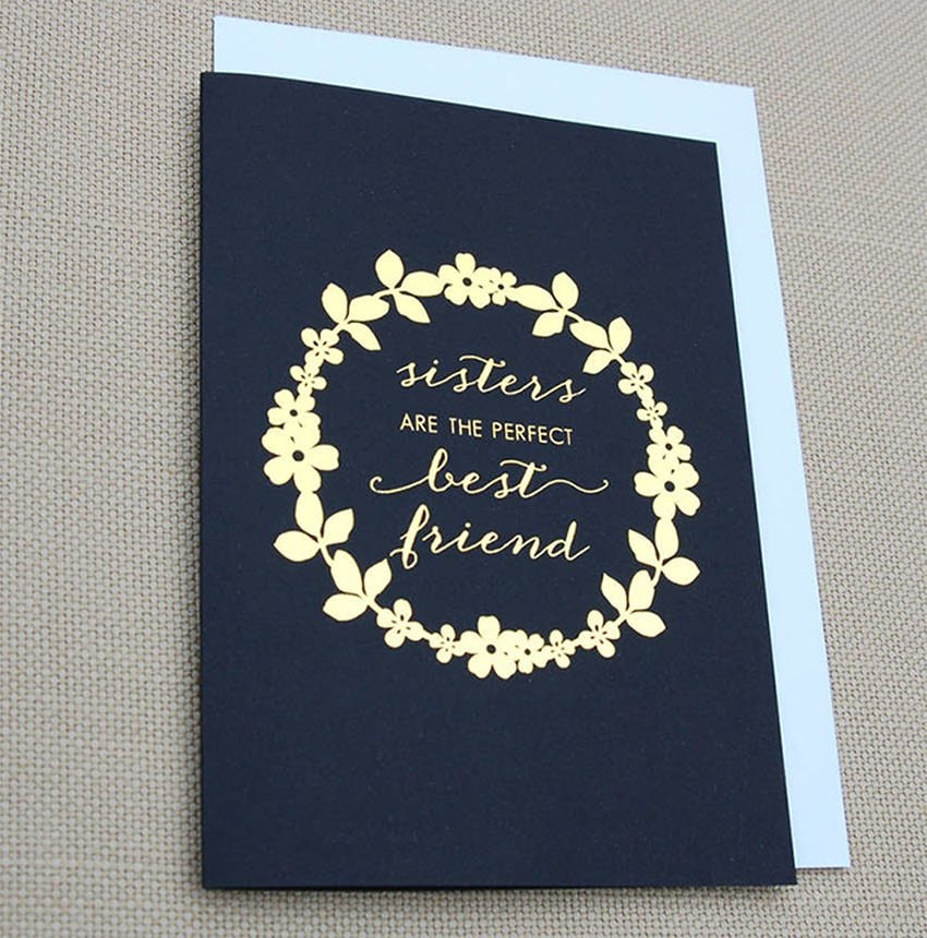 Black card for sisters with gold foil