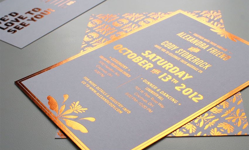 Copper foil wedding invitation