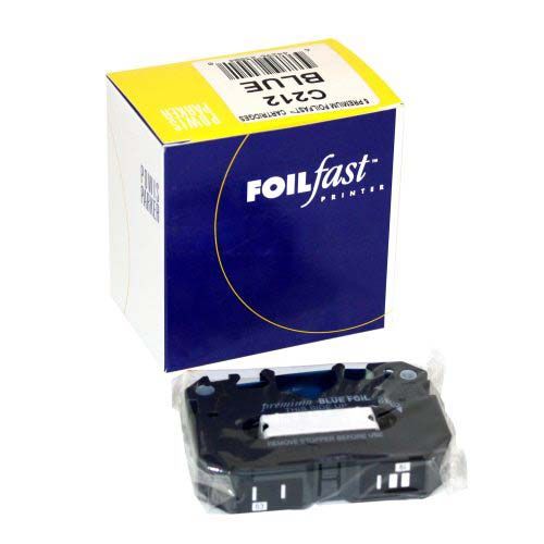 Image of a Fastback FoilFast Cartridge in blue packaging with the cartridge itself placed in front.