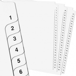 Image of numbered copier tabs used for organizing documents in a binder.