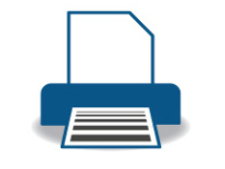 Clipart illustration of a blue printer printing a document, representing "print on-demand covers clipart".
