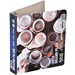 Custom printed eco-friendly chip board ring binder featuring a top view of beer mugs clinking together.