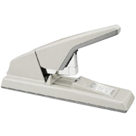 A gray flat clinch stapler with a sleek design, resting on a white background.