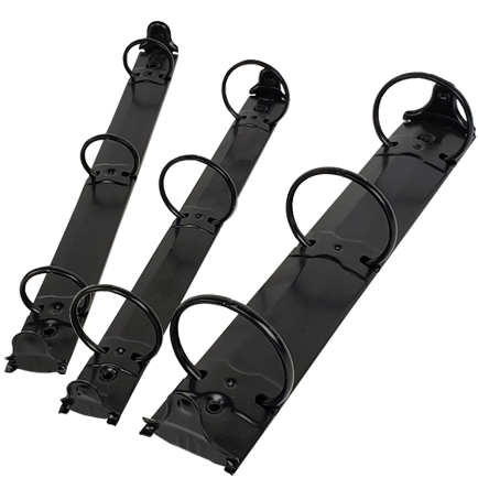 Three black 3-Ring Letter Size Binder Mechanisms in varying sizes, arranged side by side.