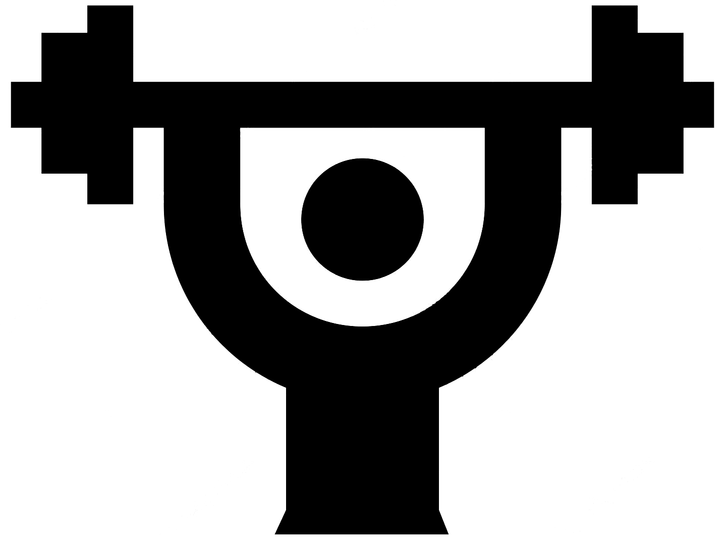 A black and white strength clipart of a stylized figure lifting a barbell overhead.