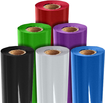 A set of six gloss pigment foil rolls in various colors, including black, green, red, purple, white, and blue.