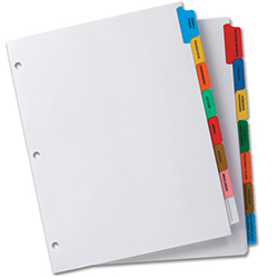 Two sets of custom printed index dividers with colorful tabs, perfect for organizing documents.