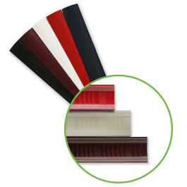 A variety of Fastback Composition Strips in different colors, showcasing their durable and sleek design for professional binding.