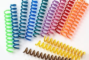 A collection of vibrant colored spiral coils arranged in a visually appealing pattern.