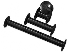A set of black aluminum screw posts in various sizes, including one with a round head.