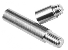 Close-up image of silver aluminum screw post extensions, showing the detailed threading and sleek metallic finish.